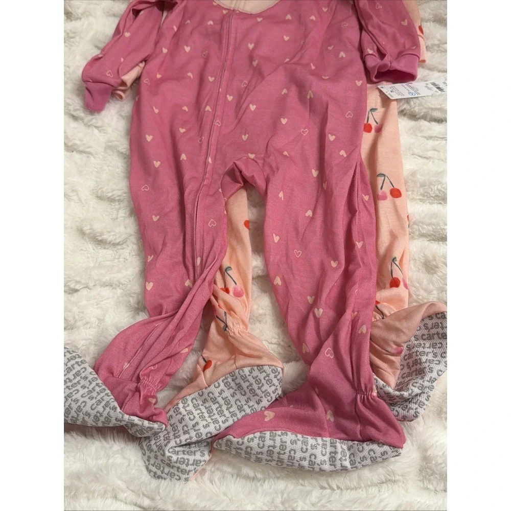 Toddler Girls' Carter's 2-Pack Pink Heart & Cherry Footie Pajamas Size 2T NWT